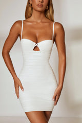 Underbust Cut Out Ruched Mini Dress in Ivory