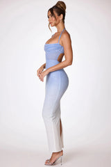 Embellished Maxi Dress in Blue and White Ombr¨
