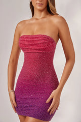 Embellished Strapless Mini Dress in Pink/Purple Ombr