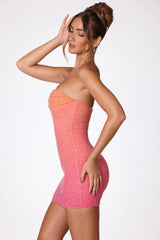Embellished Strapless Mini Dress in Red and Orange Ombr