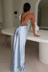 Starlette Cowl Neck Satin Maxi Dress - Blue
