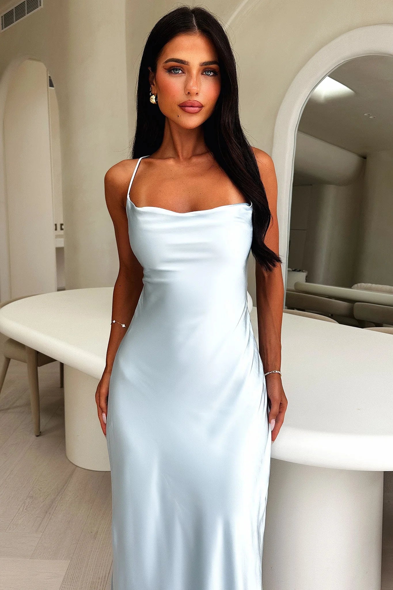 Starlette Cowl Neck Satin Maxi Dress - Blue