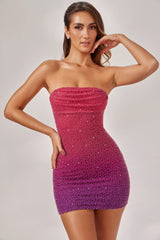 Embellished Strapless Mini Dress in Pink/Purple Ombr