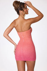 Embellished Strapless Mini Dress in Red and Orange Ombr